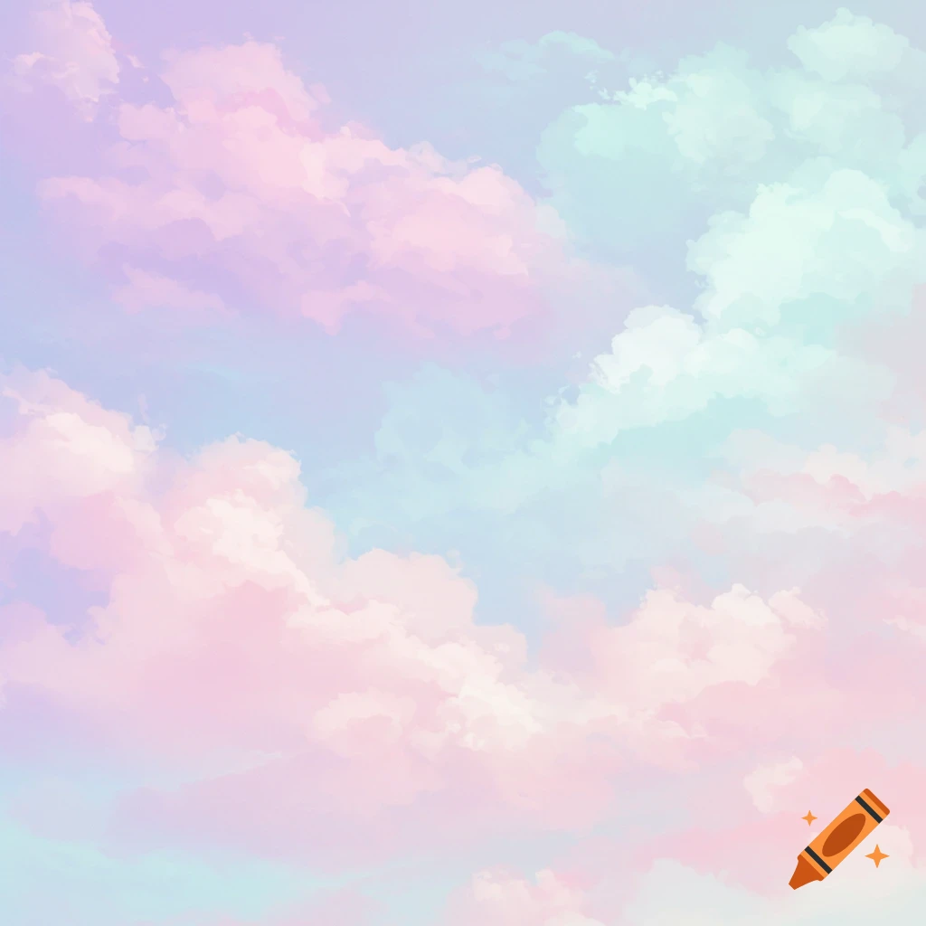 A soft, dreamy background with pastel pink, purple, and blue clouds in a stylized manner.