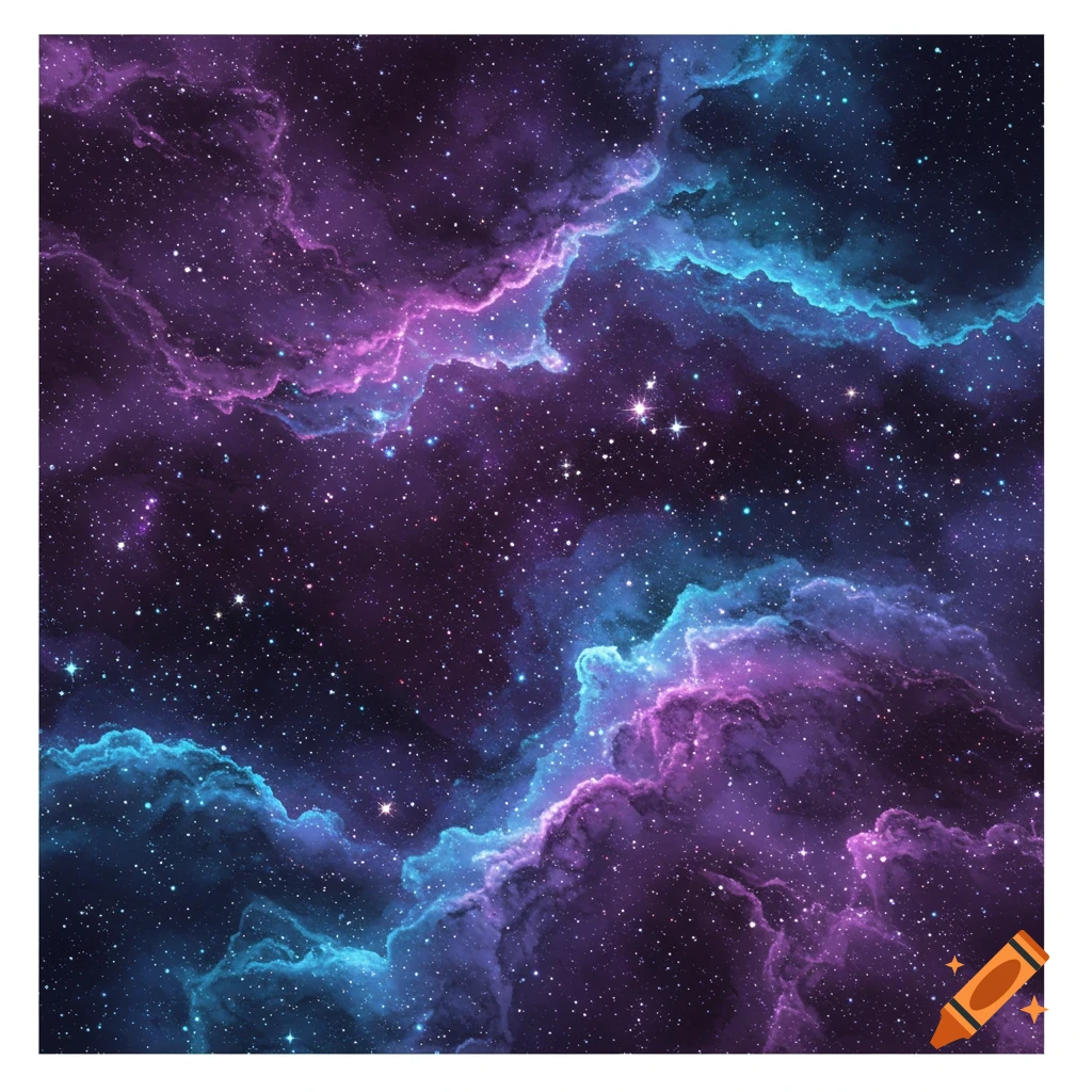 A vibrant purple and blue nebula filled with countless sparkling stars against a dark background.