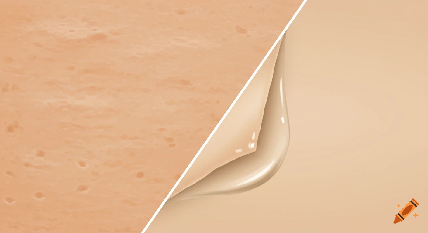 A split image showing rough, textured skin on the left transforming into smooth, even skin on the right, with a subtle peeling effect.