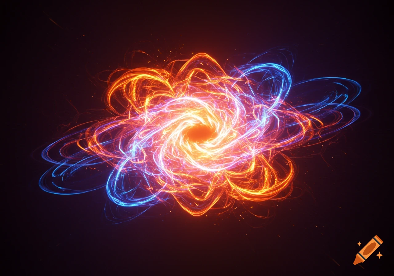 A vibrant, swirling vortex of red and blue glowing energy against a dark background.