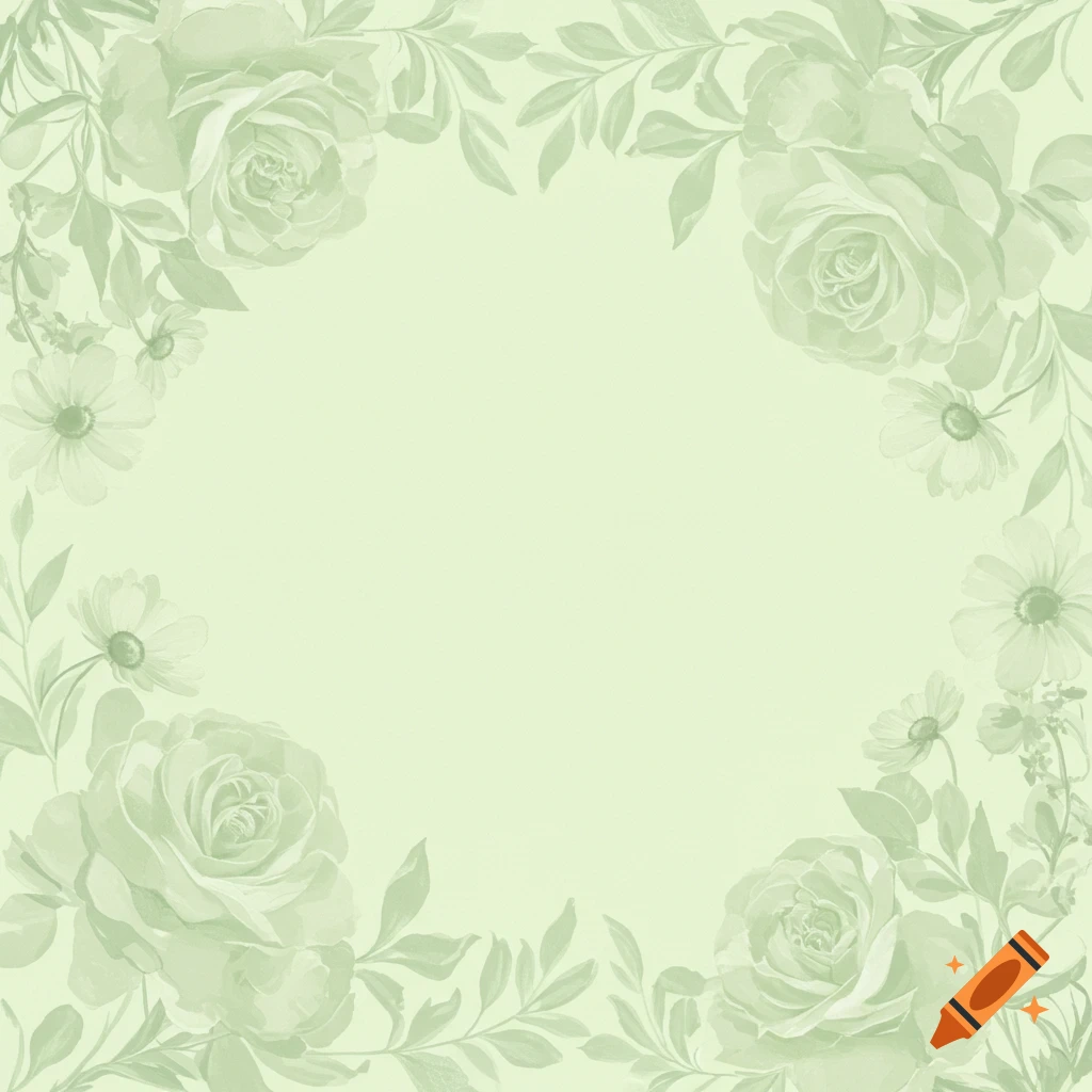 Soft green pastel floral border on a light green background, watercolor style.