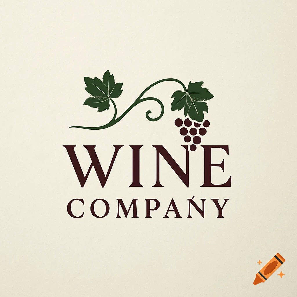 Minimalist logo with a green vine and purple grapes above the dark red text "WINE COMPANY" on a light background.