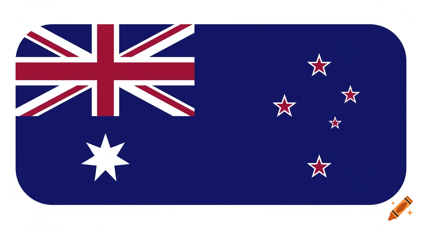 A simple graphic icon blending the Australian and New Zealand flags, featuring the Union Jack, a white Commonwealth Star, and four red-outlined stars on a blue background.
