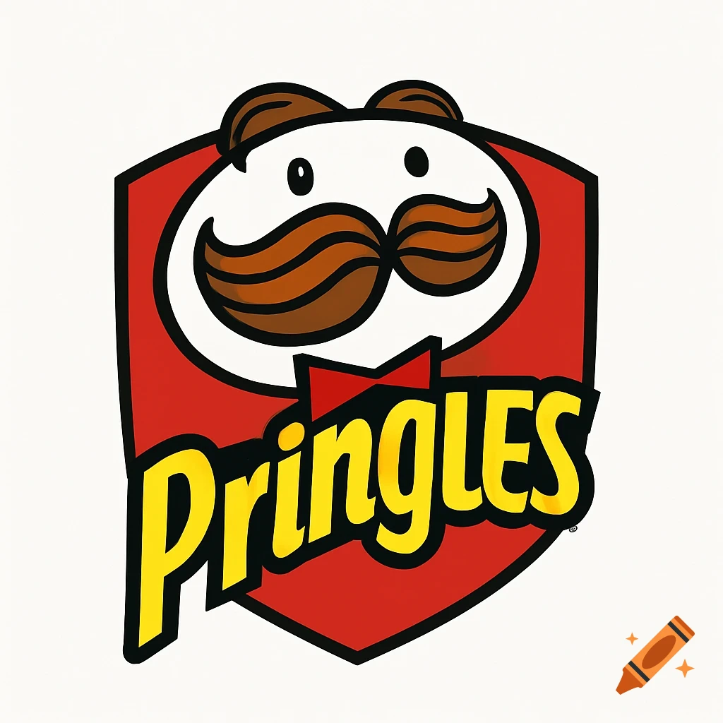 The iconic Pringles logo, a stylized cartoon man's head with a mustache and red bow tie, above the yellow 'PringLES' text on a red shield.