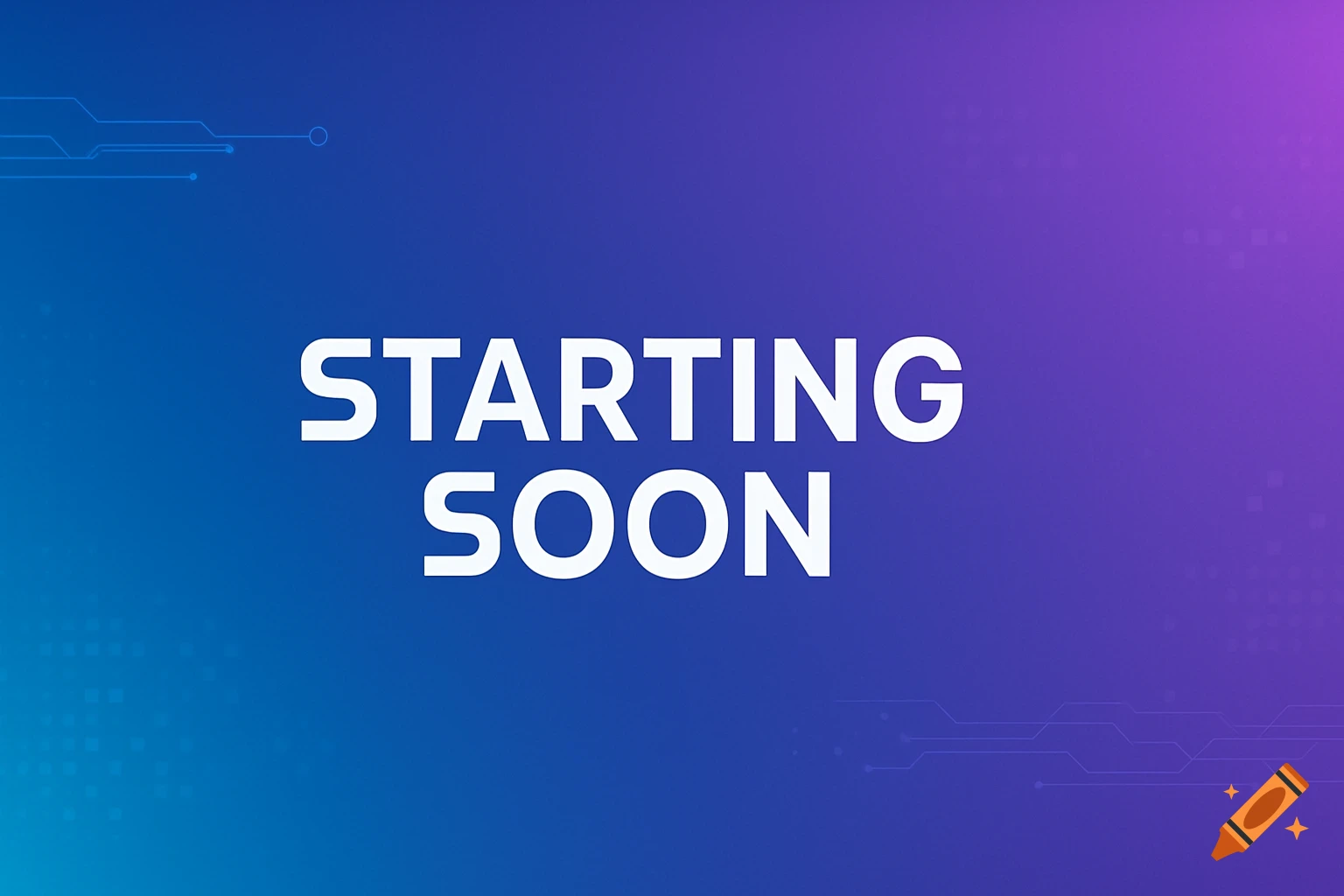 A modern blue and purple gradient banner with white text 'STARTING SOON' and subtle circuit line details.
