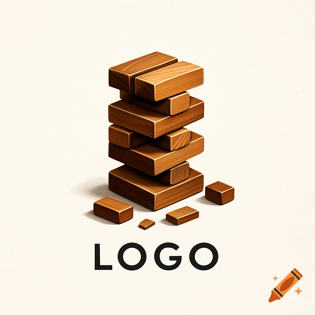 A logo featuring stacked wooden blocks with the word LOGO in black text below them.