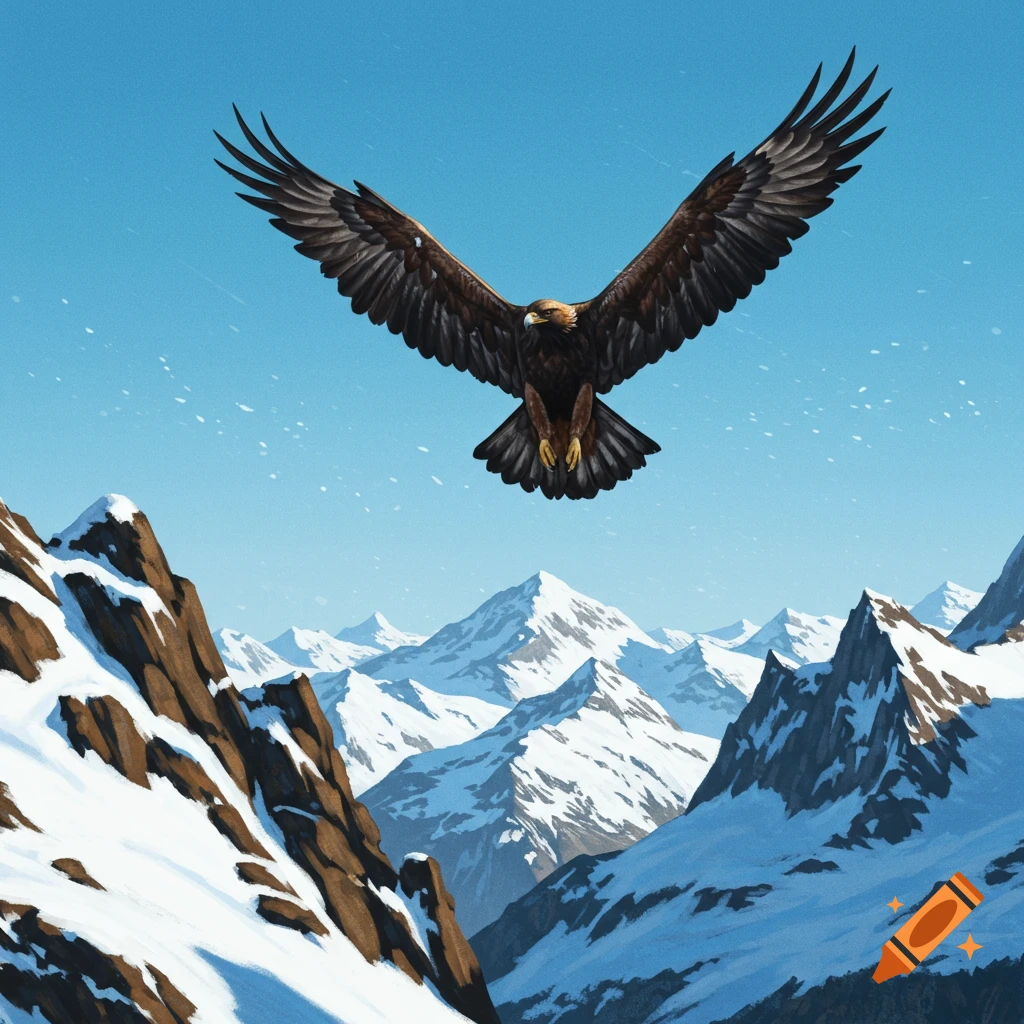 A majestic golden eagle with outstretched wings soars above a vast ...