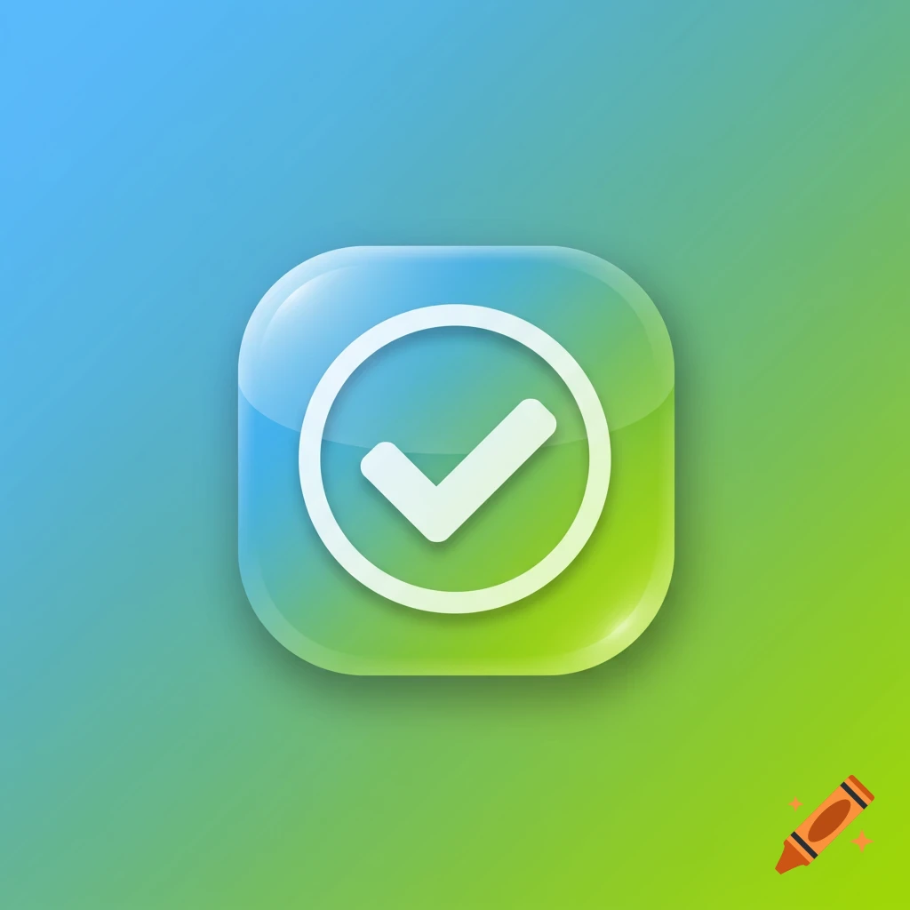A glossy, rounded square app icon featuring a white checkmark inside a white circle, set against a blue to green gradient background.