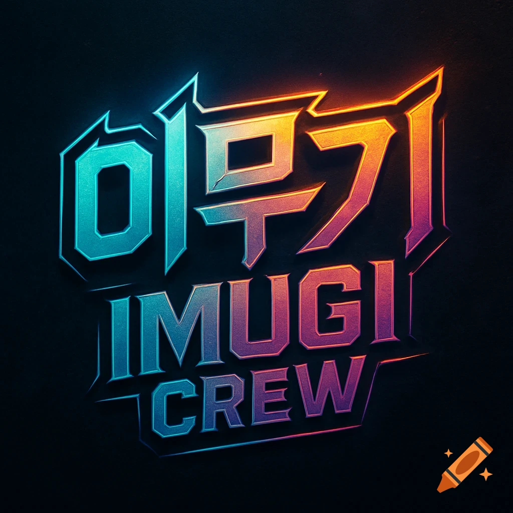Stylized logo with '이무기' and 'IMUGI CREW' in glowing blue and orange-pink gradient letters on a dark background.