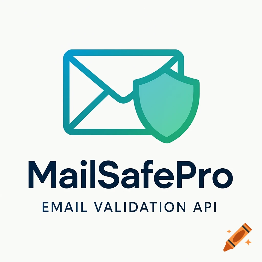 Minimalist logo featuring a blue-green envelope and shield, with MailSafePro EMAIL VALIDATION API text.