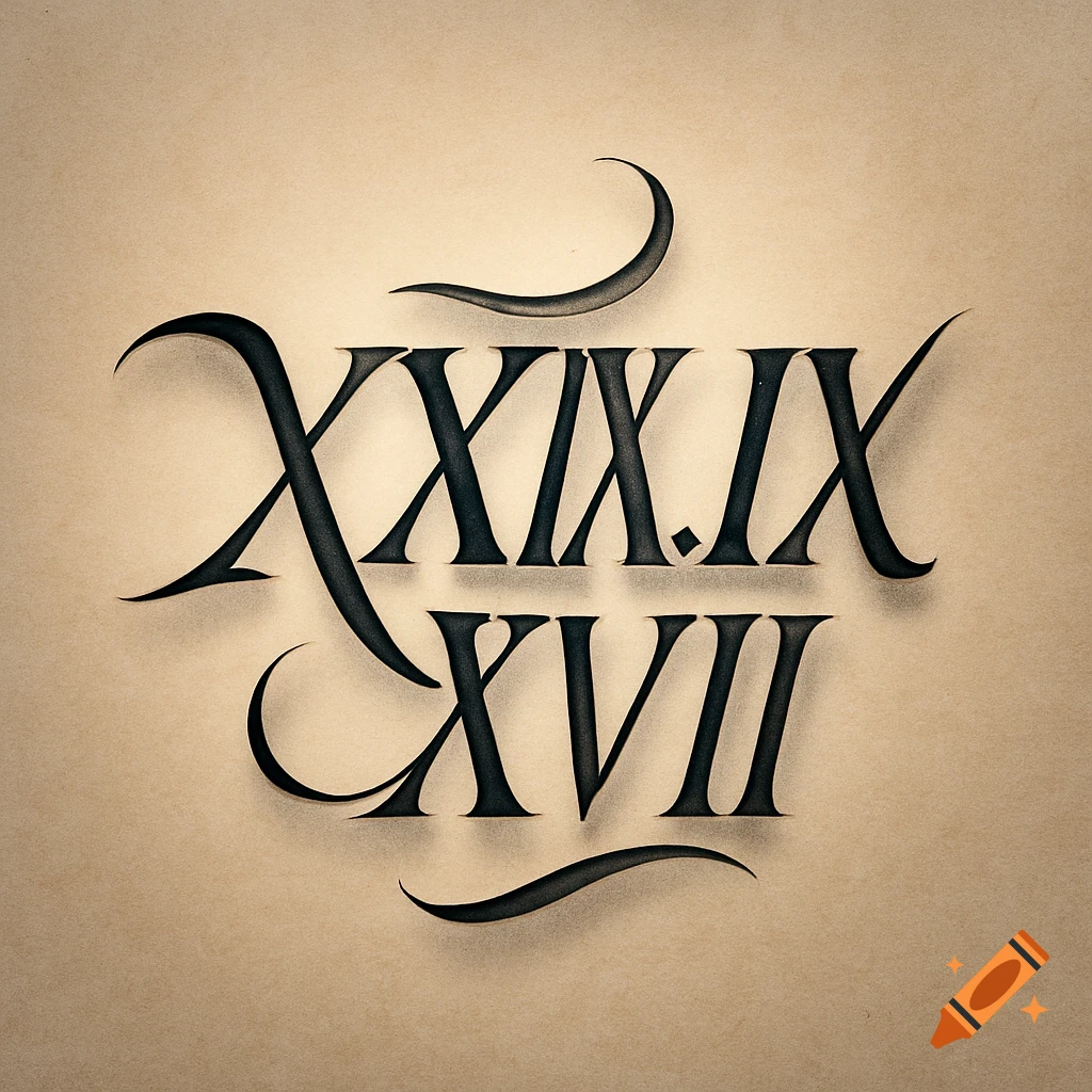 Stylized black Roman numeral 'XXIX.IX.XVII' with elegant calligraphic flourishes on a textured light brown background.