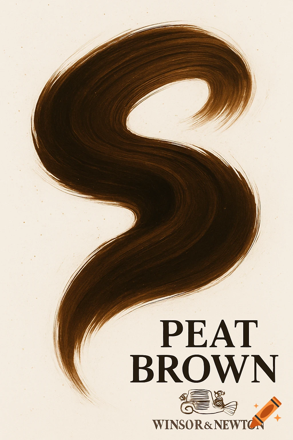 A vintage poster with a large, dark brown brushstroke resembling an 'S' on a cream background. Text reads 'PEAT BROWN' and 'WINSOR & NEWTON'.