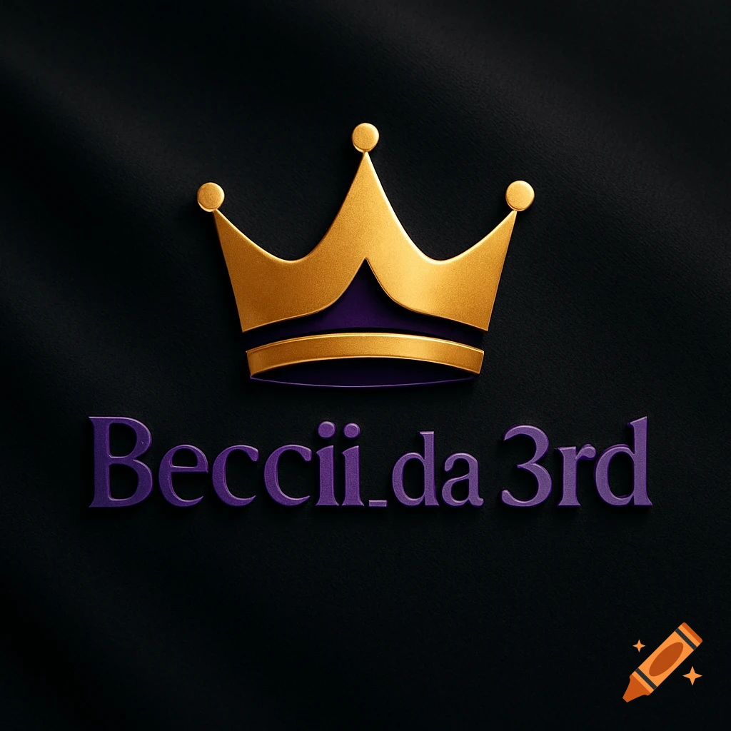 A 3D rendered logo featuring a golden and purple crown above the purple text 'Beccii_da 3rd' on a textured black background.