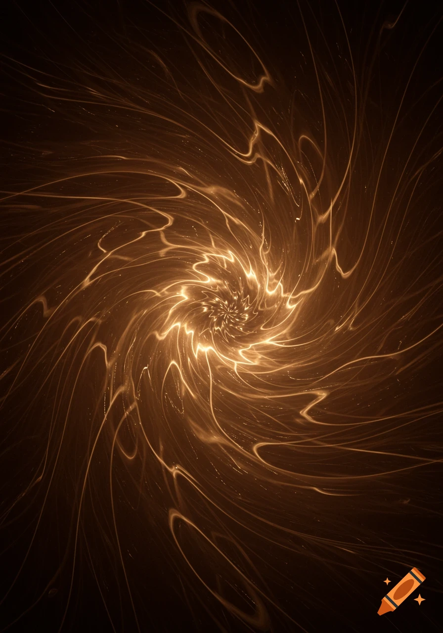 Abstract swirling pattern of glowing golden-brown light lines against a dark background.