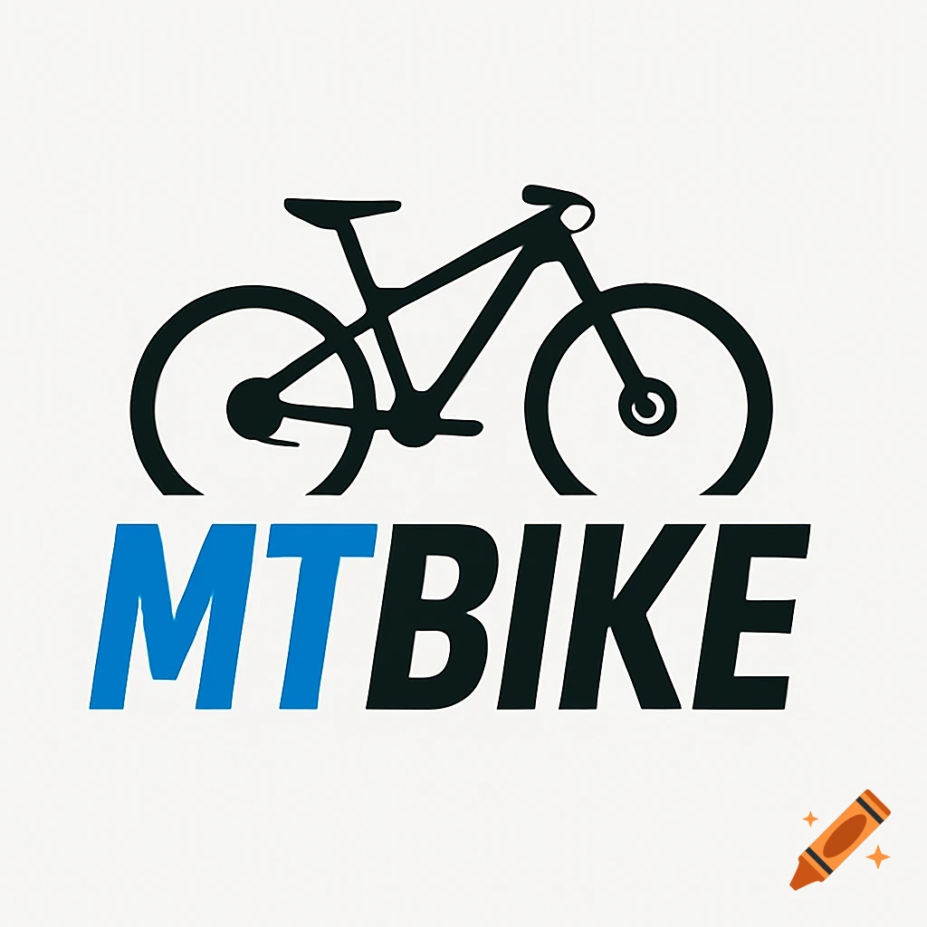 A black bicycle silhouette above blue and black 'MTBIKE' text on a white background.