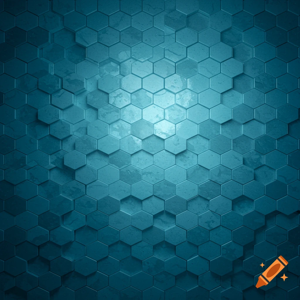 A textured blue hexagonal tiled wall with a bright light reflecting from the center.
