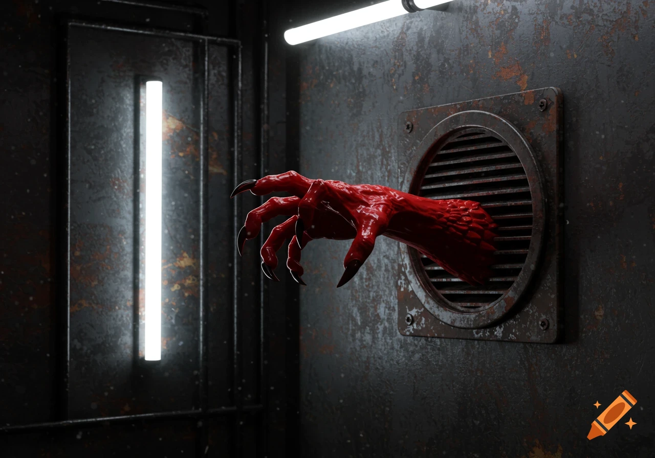 Red Hand Claws A monstrous, textured red hand with long black claws extends from a ...