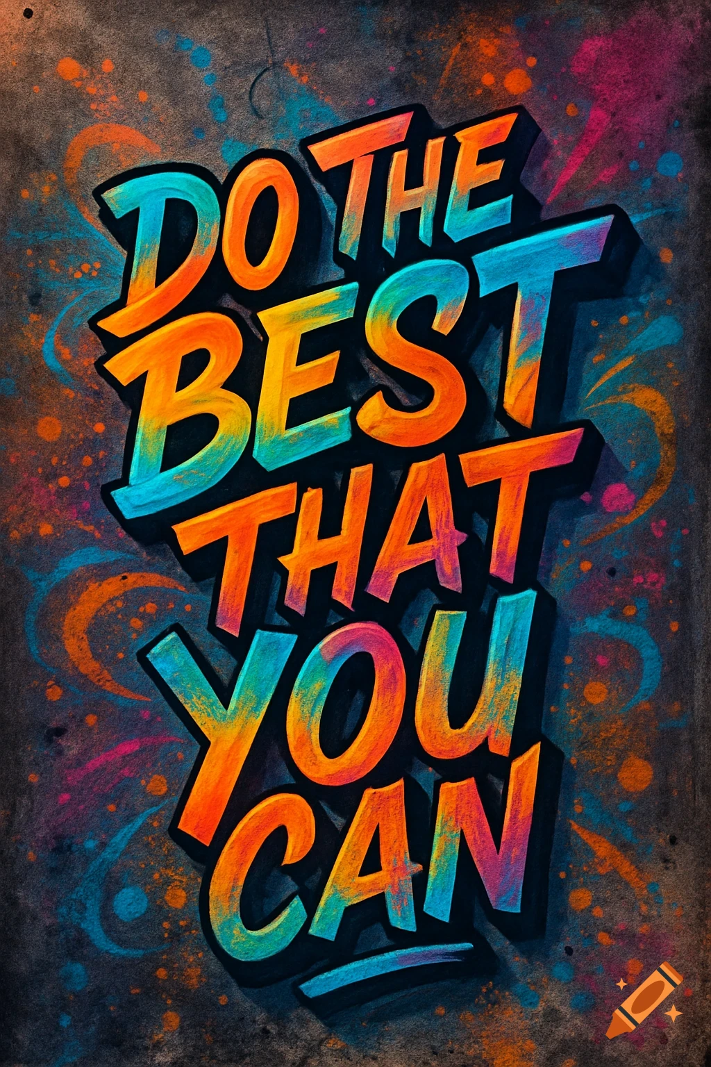 Vibrant graffiti art typography spells out 'DO THE BEST THAT YOU CAN' on a dark, splattered background.