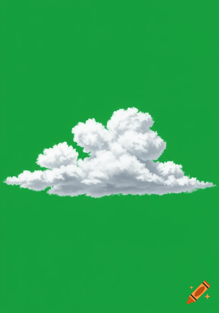 A stylish anime-style white cloud floats on a clear green screen background.