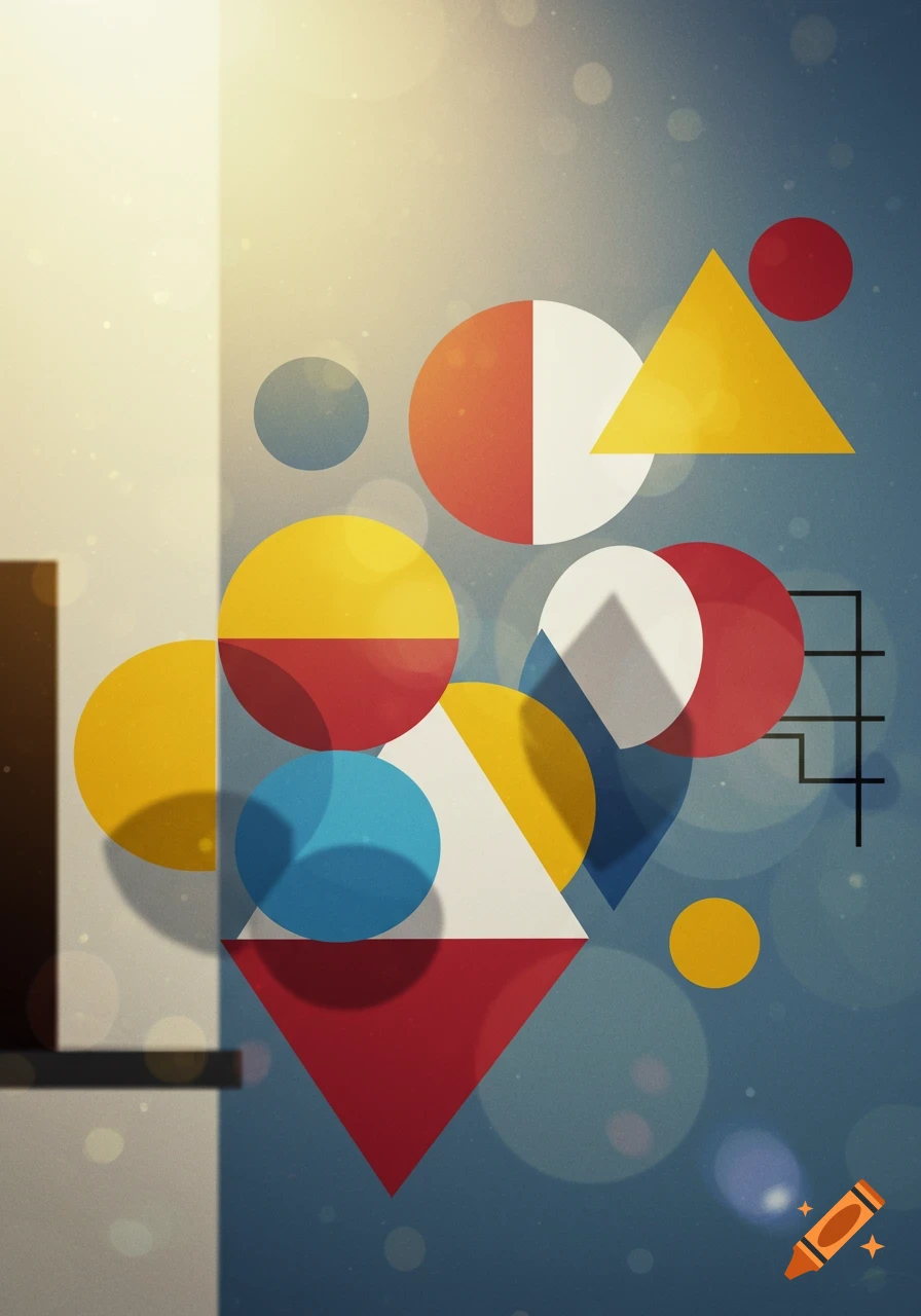 Abstract graphic design featuring colorful overlapping geometric shapes ...