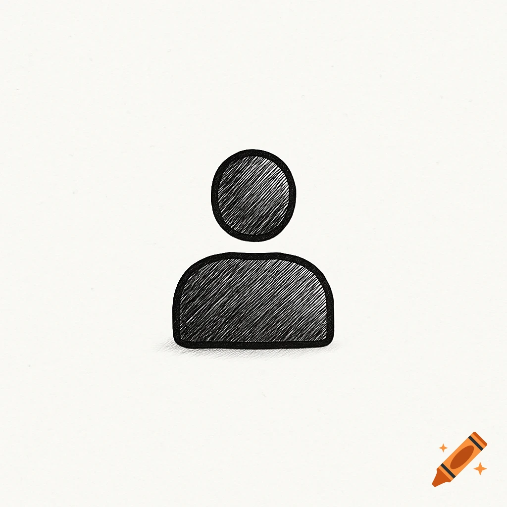 A black sketchy user icon on a white background.