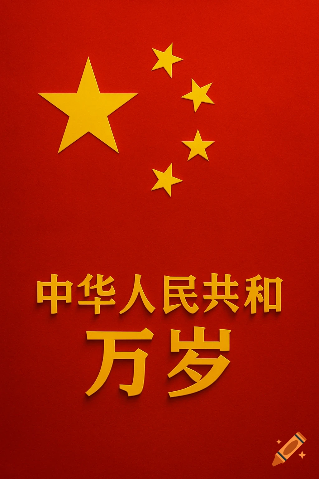 Red Chinese flag with five yellow stars and 3D yellow Chinese text that reads 'Long Live the People's Republic of China'.