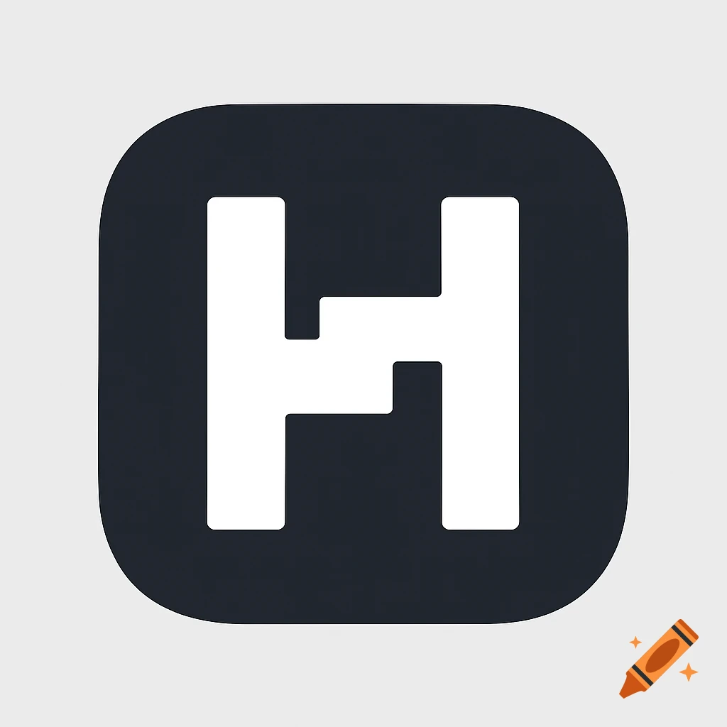 Minimalist app icon with a white geometric 'H' symbol on a deep charcoal rounded-square background.