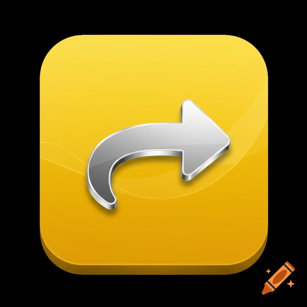 A yellow rounded square app icon with a glossy silver 3D arrow pointing right.