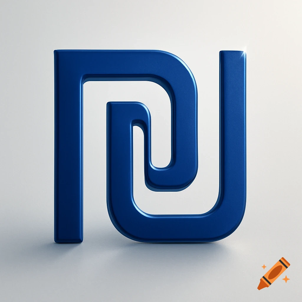 A blue, metallic 3D Israeli Shekel currency symbol floats against a clean white background.