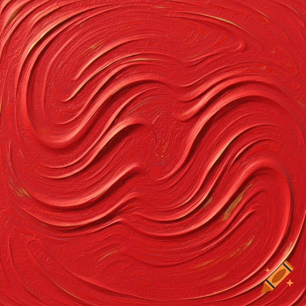 Abstract red background with wavy, raised texture and subtle golden highlights.