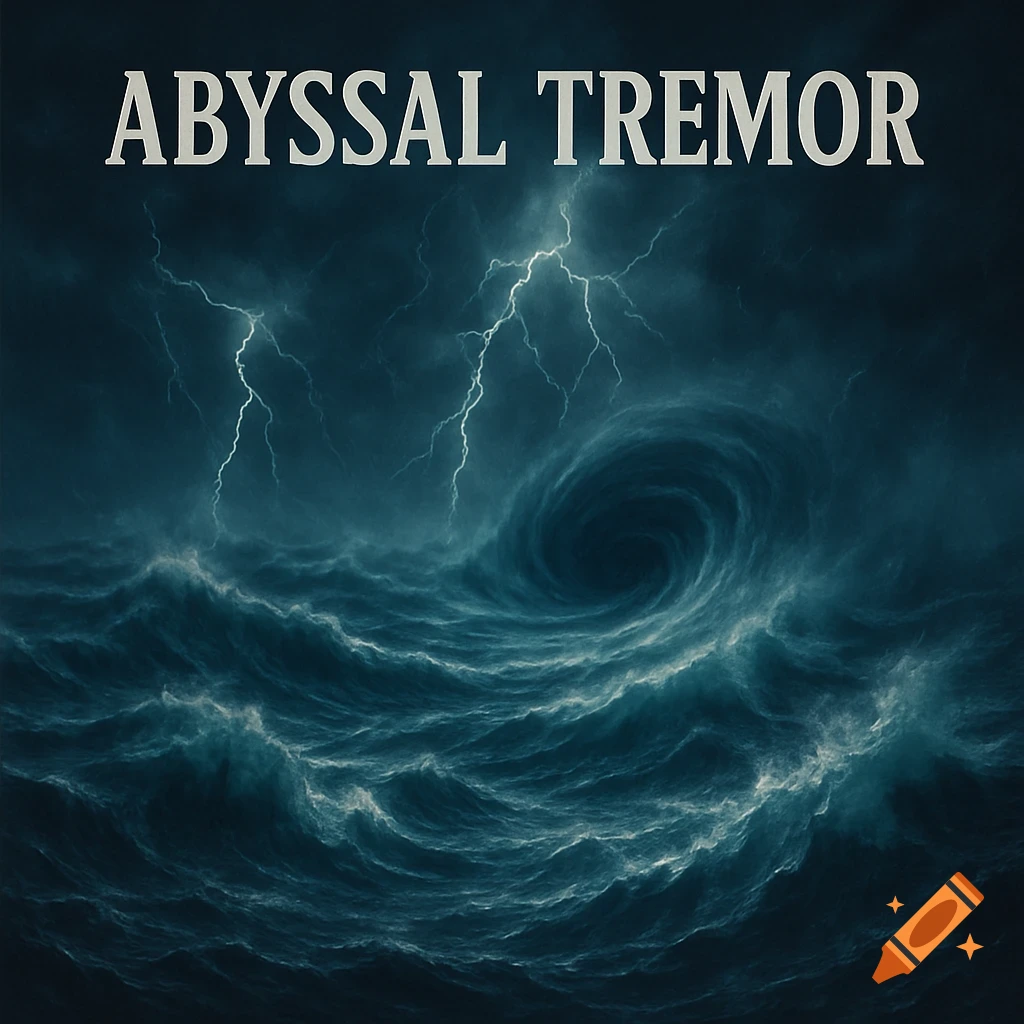 A dark, stormy ocean scene with a massive whirlpool, jagged lightning bolts, and the text "ABYSSAL TREMOR" at the top.