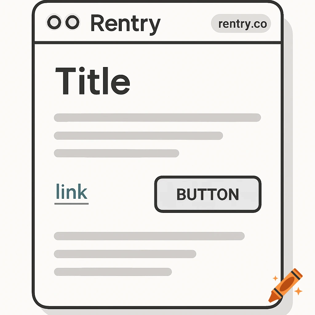 Minimalist vector illustration of a clean web page layout with 'Rentry' and 'Title' text, a link, and a button.