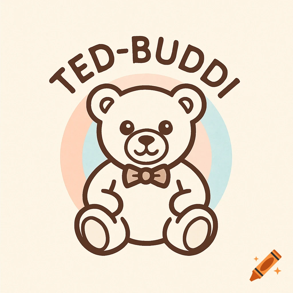 A charming brown and white teddy bear logo with a bow tie and the text 'TED-BUDDI'.