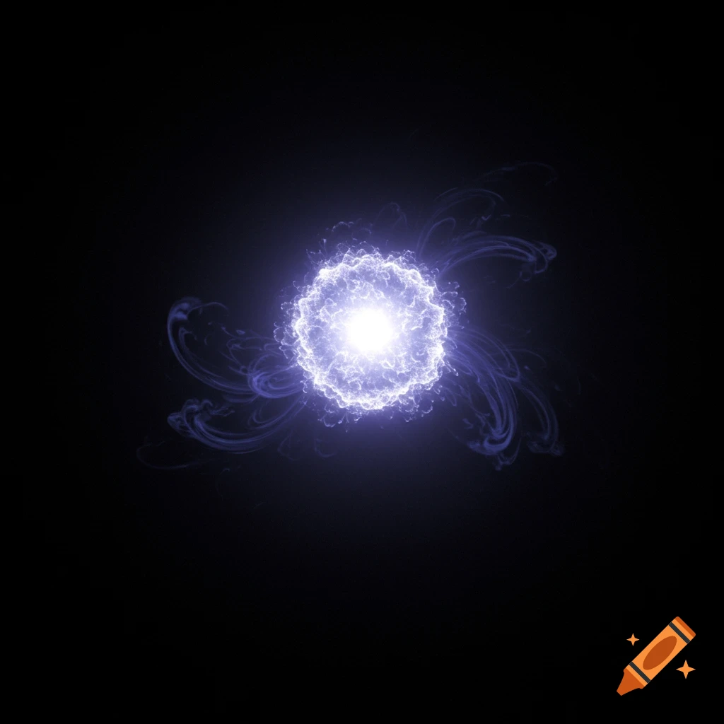 A luminous, spherical purple-white energy or fractal orb with wispy tendrils, glowing against a black background.