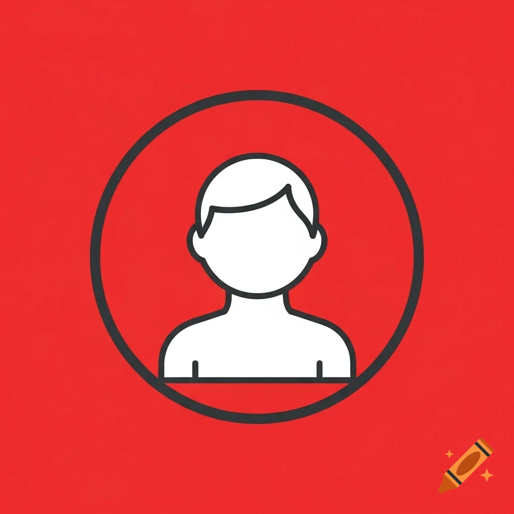 A white person icon with a black outline inside a black circle, on a solid red background.