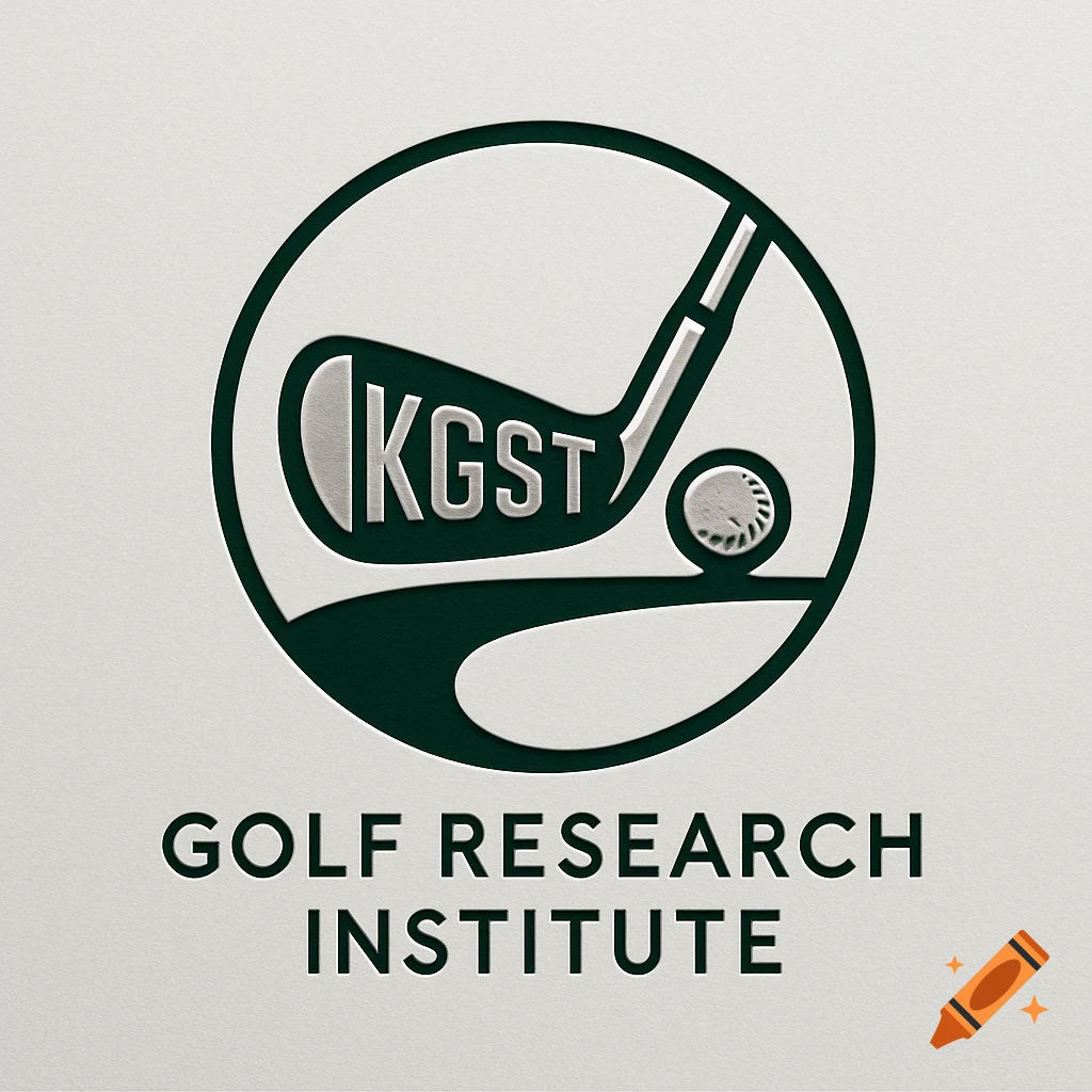 Green and white golf research institute logo. A golf club with 'KGST' inside a circle, hitting a golf ball.