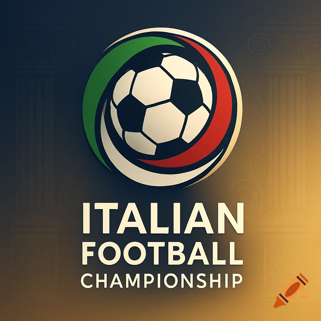 A logo for the Italian Football Championship, featuring a soccer ball centered within a swirl of green, white, and red, on a dark gradient background.