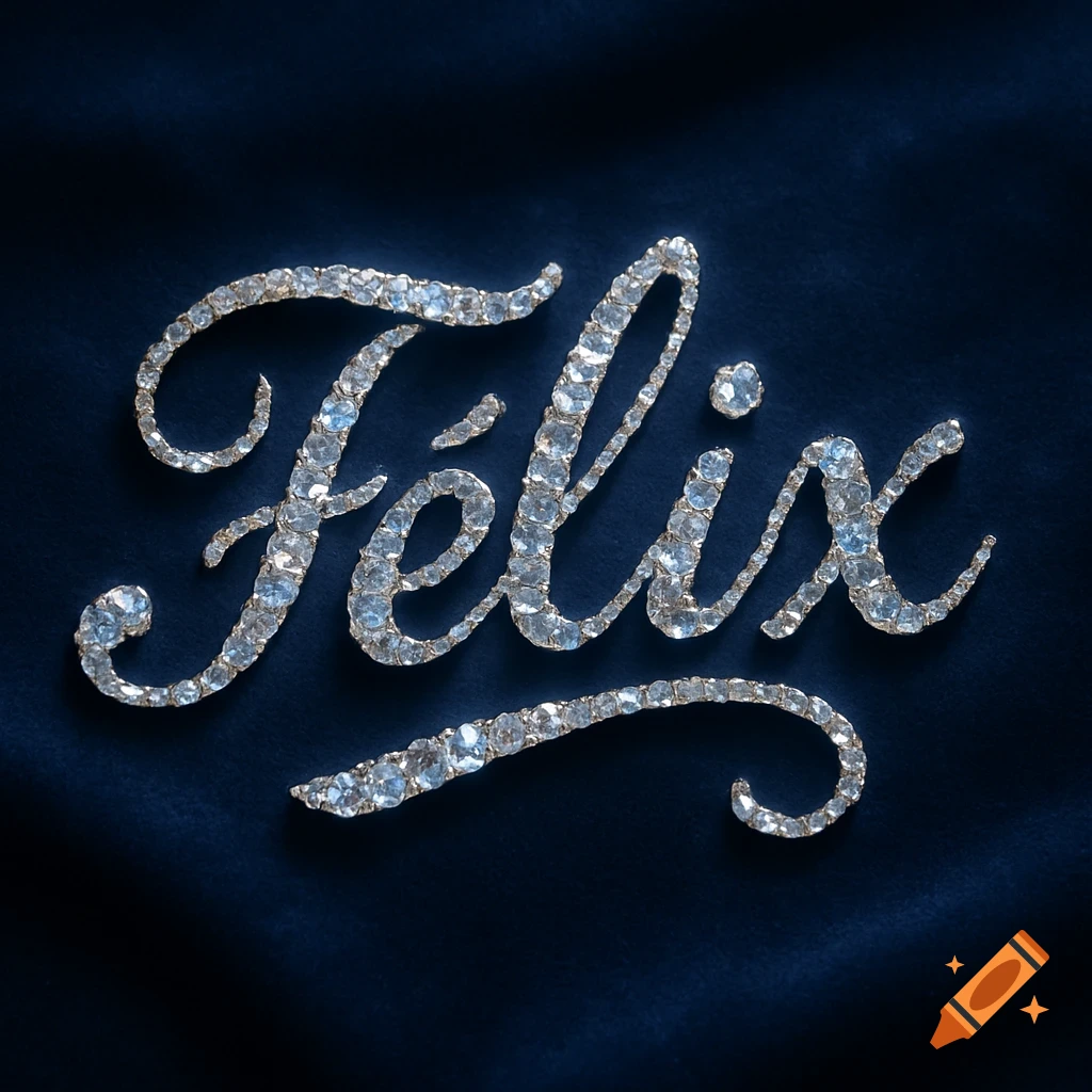 The name "Félix" spelled out in sparkling diamonds against a dark blue velvet background.