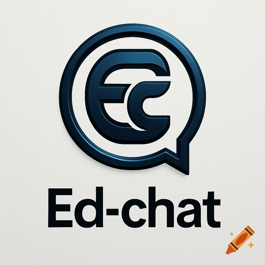 Blue and black app logo with stylized 'EC' inside a speech bubble, and 'Ed-chat' text below.