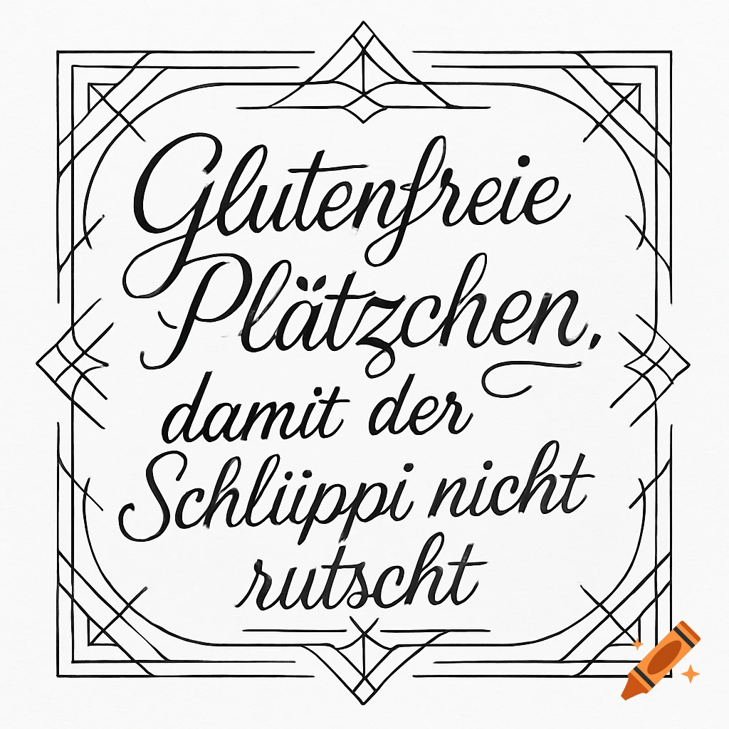 Black line art frame with cursive German text: 'Gluten-free cookies, so the panties don't slip.'