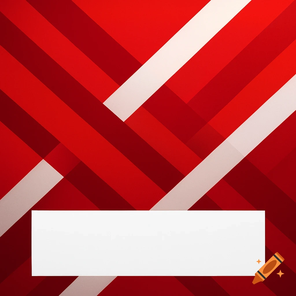 Red and white abstract background with interlocking diagonal stripes and a prominent white rectangular text box at the bottom.