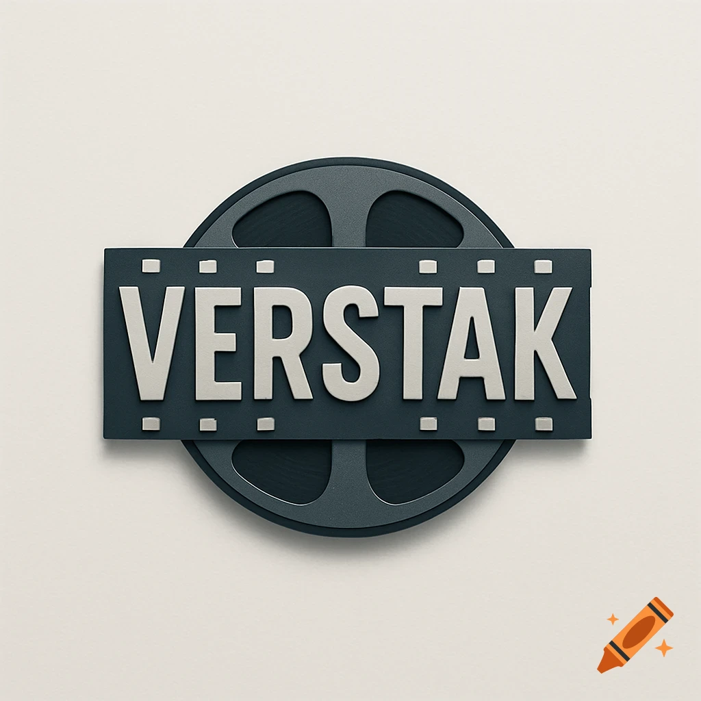 A film company logo with the word 'VERSTAK' on a dark film strip over a film reel, on a light background.