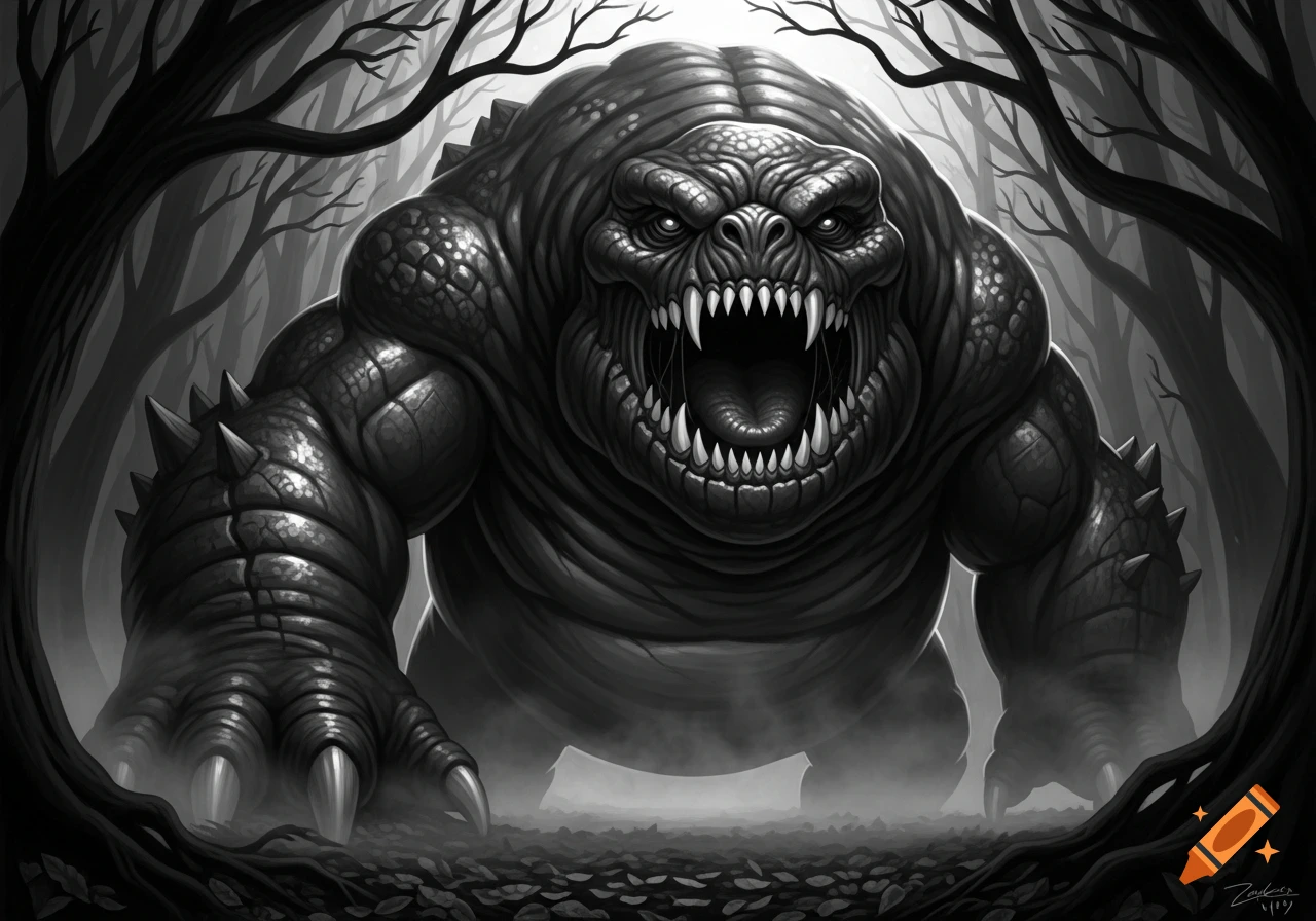 Grey Monster Texture A menacing, large, dark grey monster with sharp teeth and claws emerges ...