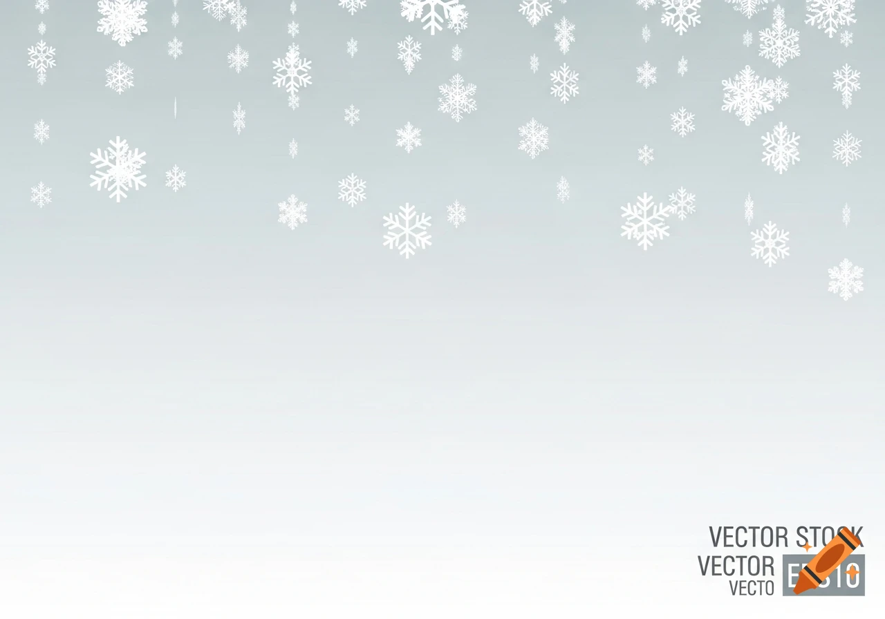 White snowflakes falling on a light blue to white gradient background.