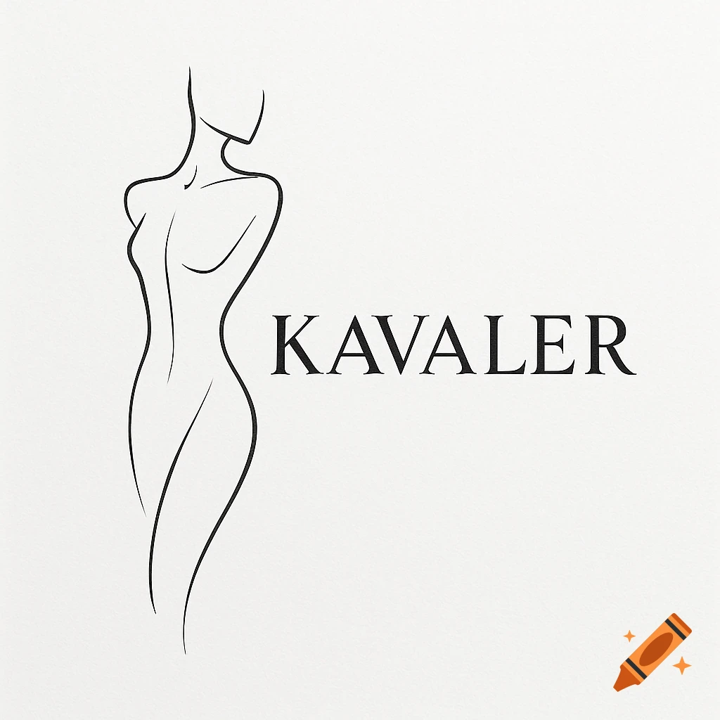 Minimalist black line drawing of a female silhouette from the back with the word KAVALER beside it on a white background.