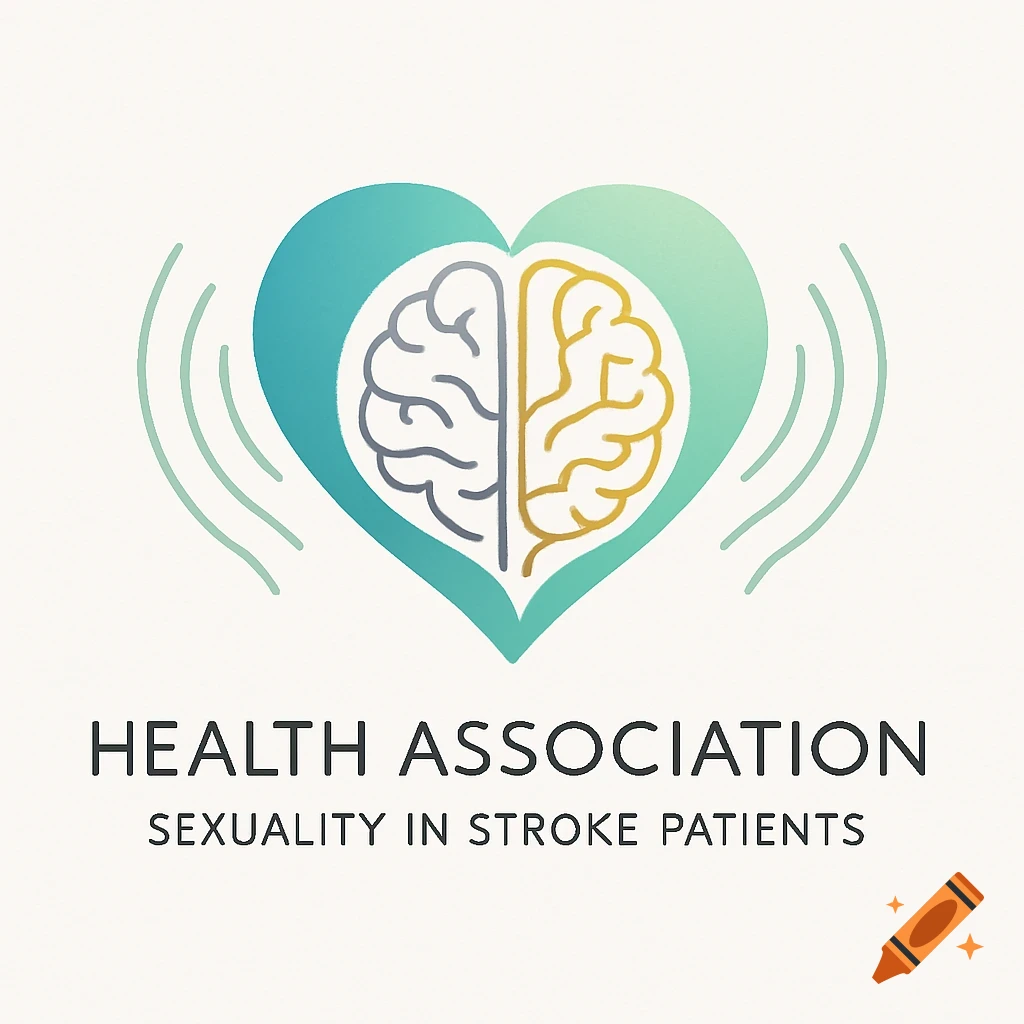 A stylized logo featuring a teal and green heart enclosing a gray and gold brain. Wavy lines emanate from the heart. Below the logo, text reads "HEALTH ASSOCIATION" and "SEXUALITY IN STROKE PATIENTS".
