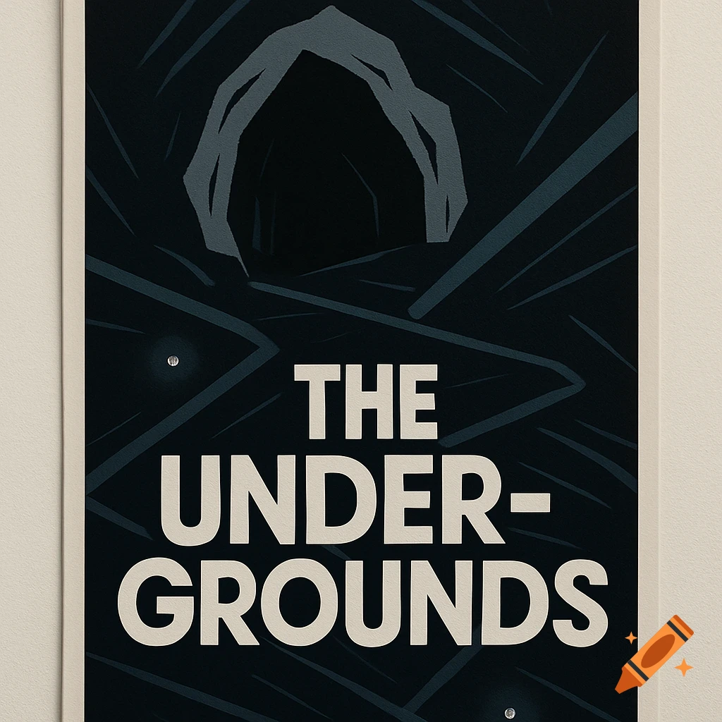 A minimalist poster for 'The Undergrounds' with a cave entrance above the title on a dark background.