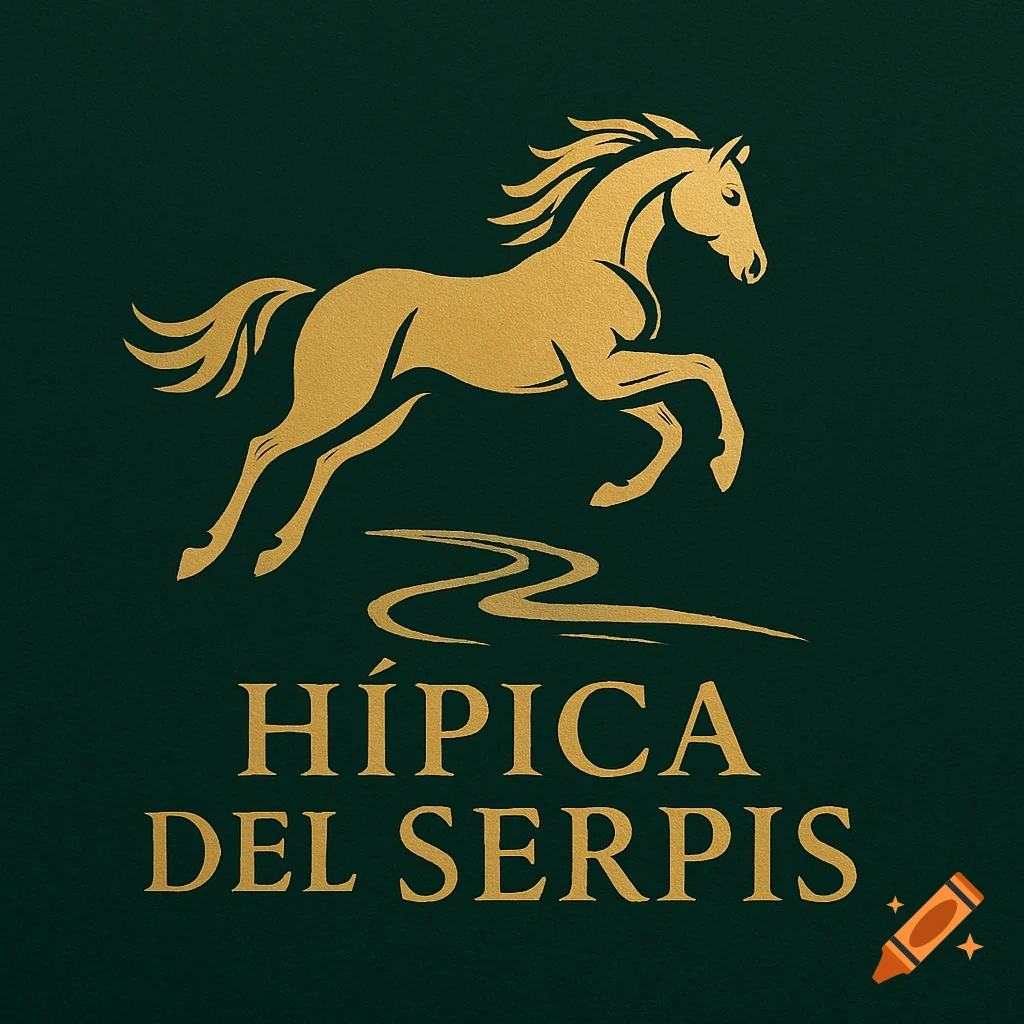 Golden leaping horse logo with a wavy line below it and text "HÍPICA DEL SERPIS" on a dark green background.
