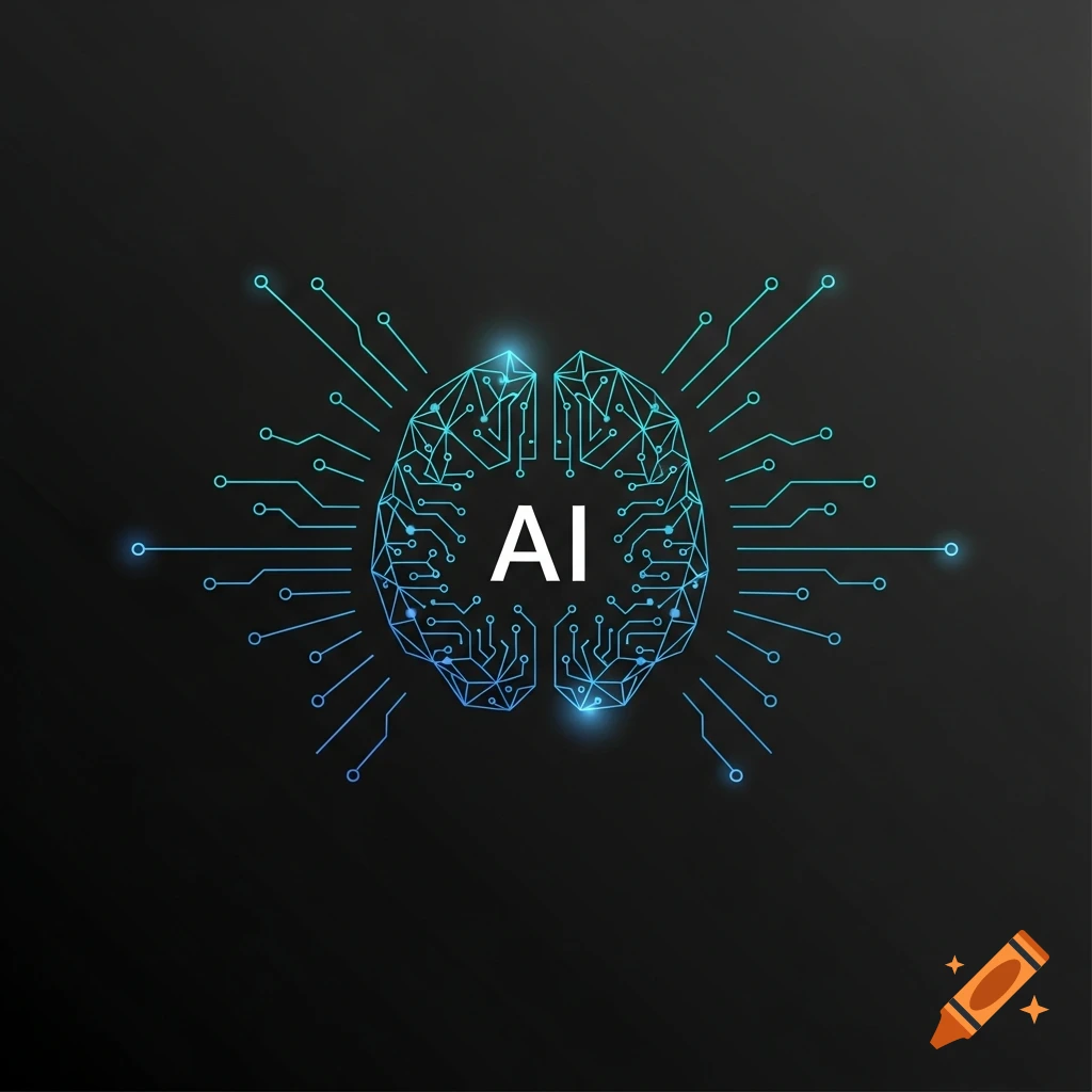 A stylized blue and green circuit board brain icon with the white text "AI" at its center, against a dark background.