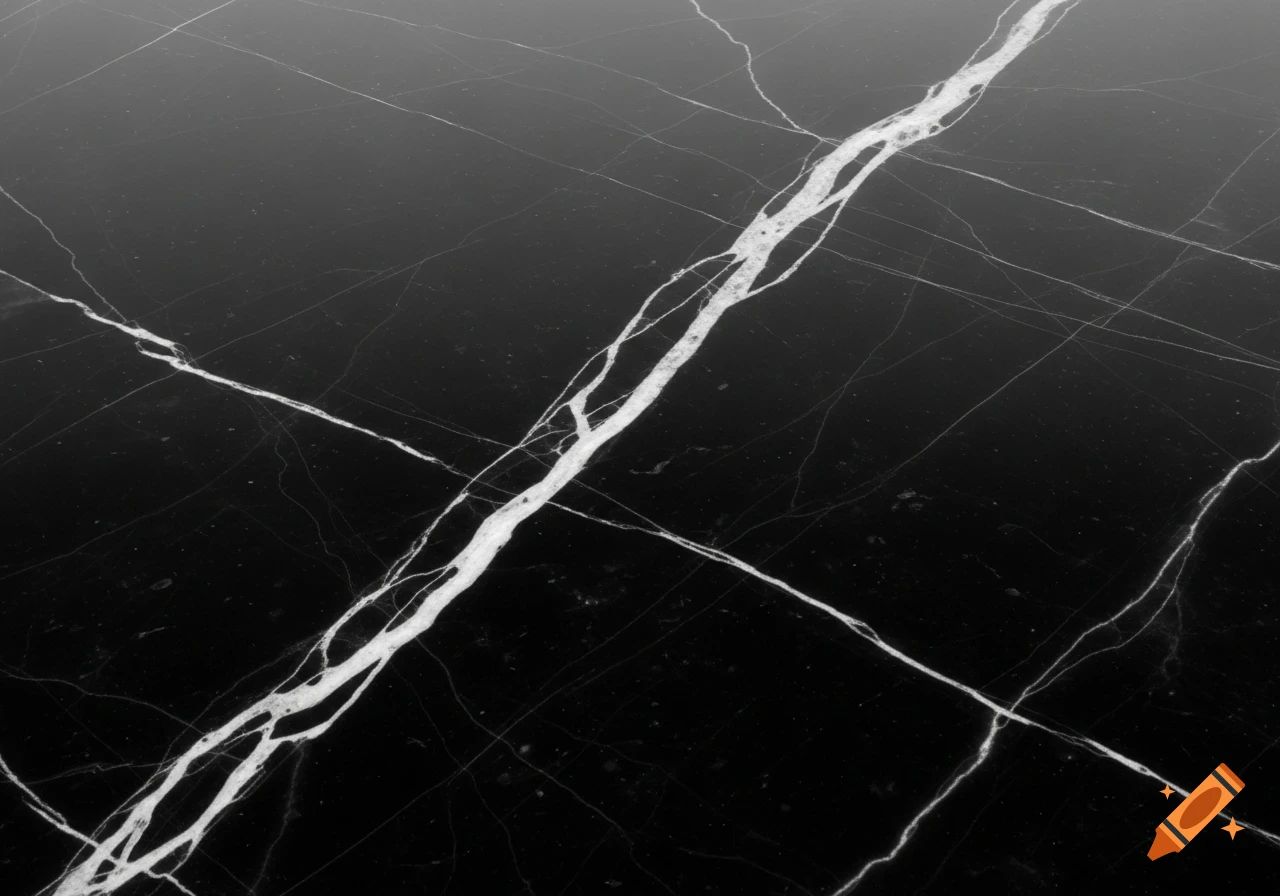 A close-up view of black marble with prominent white veins creating a natural pattern.